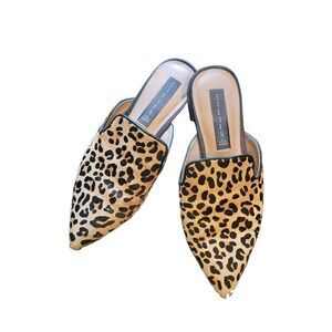 Steve Madden Mules Women's 6.5 Tan Leopard Print Calf Hair Slip On Flats